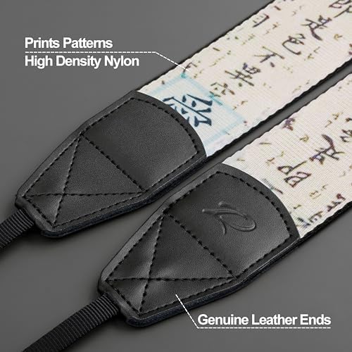 Padwa Lifestyle Chinese Style Camera Strap - 2" Wide Genuine Leather Ends Camera Straps for Photographers, Vintage Chinese Style Print Nylon Strap with Camera Quick Release fits All Cameras - Image 2