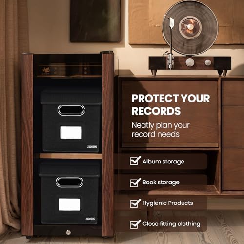 7-inch Vinyl Record Storage Box Set of 2 - Album Storage Holds 120+ Single Records, Decorative LP Storage Organizer Crate with Lid, Sturdy Moving Boxes for Vinyl, Easy to Carry and Organize Your Album - Image 6