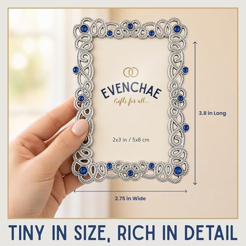 2x3 Mini Picture Frame: Silver Filigree + Blue Rhinestones - Image 2