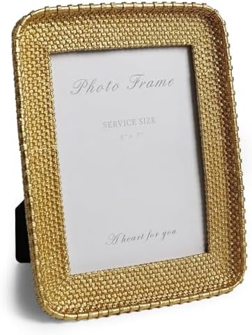 Cuspin Vintage Gold 5x7 Picture Frame, Gold Metal Rattan Textured Hand-Crafted Photo Frame with Glass Front Antique Picture Frame for Tabletop Display & Wall Display, Retro Design Home Decor by Cuspin