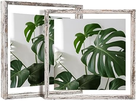 Egofine Distressed White 12x12 Floating Frames Set of 2, Double Plexiglass Picture Frame, Made of Solid Wood Display Any Size Photo up to 12x12, Wall Mount or Tabletop Standing by Egofine