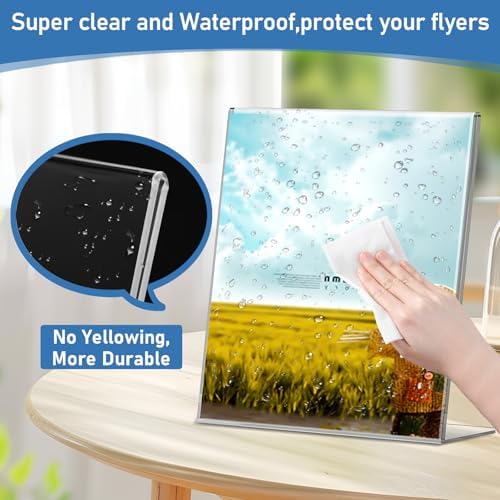 Acrylic Sign Holder 8.5x11 Inches, 10 Pack Clear Plastic Table Flyer Display Stand, L-Shape Vertical Menu Paper Holder Stand, Clear Picture Photo Flyer Display Stand for Restaurants, Store Fair,Office - Image 2
