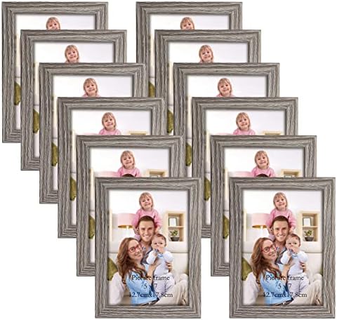 Giftgarden 5x7 Picture Frame Distressed Grey, 5 by 7 Rustic Wood-grain Gray Photo Frames Bulk for Wall or Tabletop, 12 Pack by Giftgarden