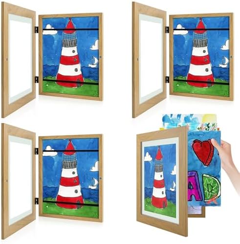 4 Pack 8.5x11 Front-Opening Kids Artwork Frames Changeable (Brown) by GoldenStateArt