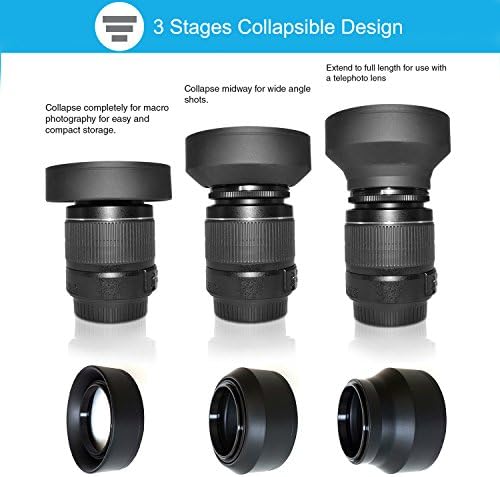 52mm Lens Hood Set, Collapsible Rubber Lens Hood with Filter Thread + Reversible Tulip Flower Lens Hood + Center Pinch Lens Cap + Microfiber Lens Cleaning Cloth - Image 5
