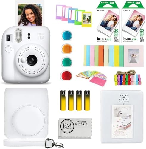 FUJIFILM INSTAX Mini 12 Instant Film Camera | Clay White Bundled with INSTAX Mini Instant Film |40 Exposures + Instax Accessory Bundle + AA Batteries + Cleaning Cloth (10 Items) by FUJIFILM