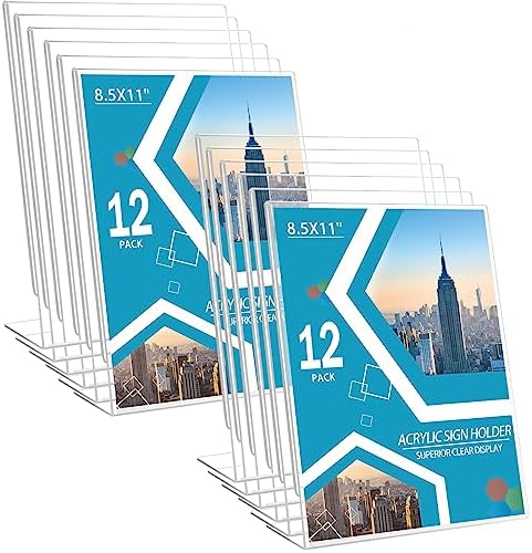 12 Pack Acrylic Sign Holder 8.5 x 11 Slant Back Acrylic Stands for Display Plexiglass Clear Acrylic Display Stands for Ad Frame, Picture Photo Frames, Promotions, Restaurants, Office, Store by COYMOS
