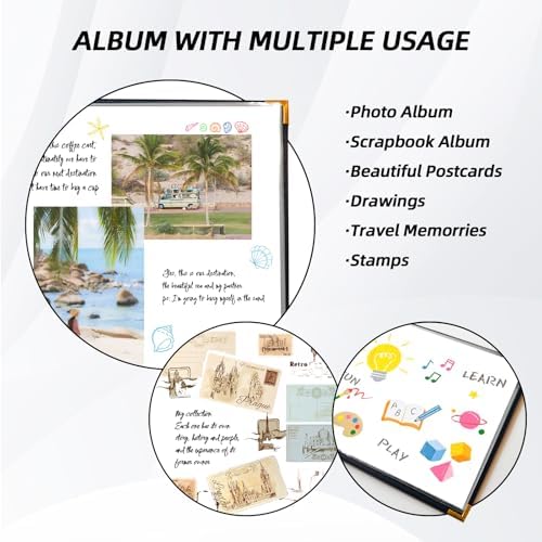 12x12 Photo Album 3 Ring Binder, Leather Cover Scrapbook Album 12x12 D-Ring with 10 Scrapbook Refill Pages Protective Plastic Sleeves - Black - Image 7