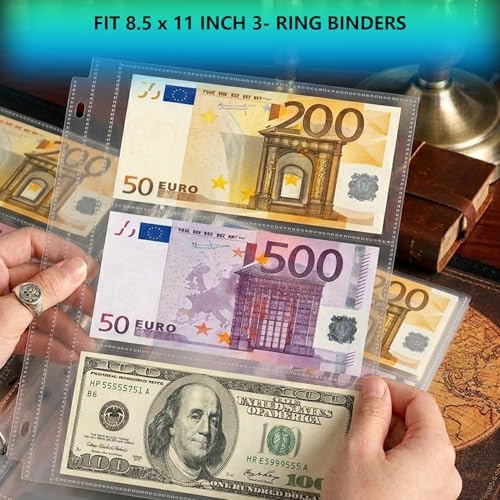 100 Pack （7.6x3.6inch ） 3 Pockets Currency Sleeves for 3 Ring Binder - Image 5