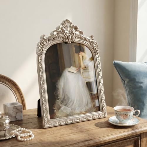 Cuspin 8x10 Picture Frame Silver Vintage Ornate Arched Resin Frame - Image 6