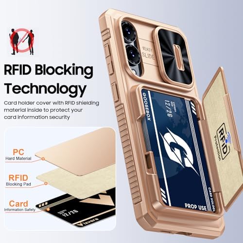 GooseBox for Samsung Galaxy S25 Edge Case Wallet with RFID [Cards Holder][Camera Cover][Edge Raised] Full Body Shockproof Silicone Protective Phone Case for Galaxy S25 Edge 2025 (Champagne Gold) - Image 5