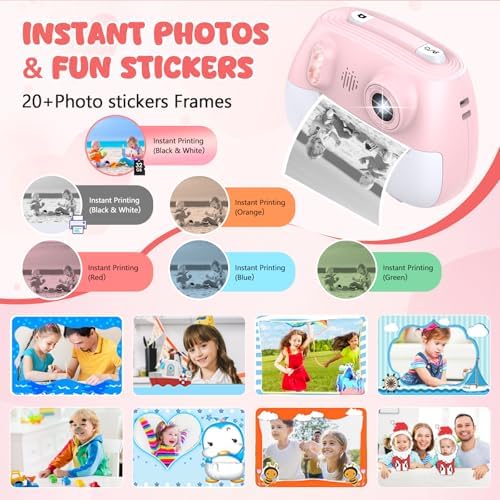 Kids Camera Instant Print 1080P Front Rear Dual Selfie - Toddler Cameras with Digital Video Games,32GB & 5-Colored Print Paper/ 250 Photos,Easy to Use & Great Toys Gifts for Boys Girls, Ages 3-12 - Image 3