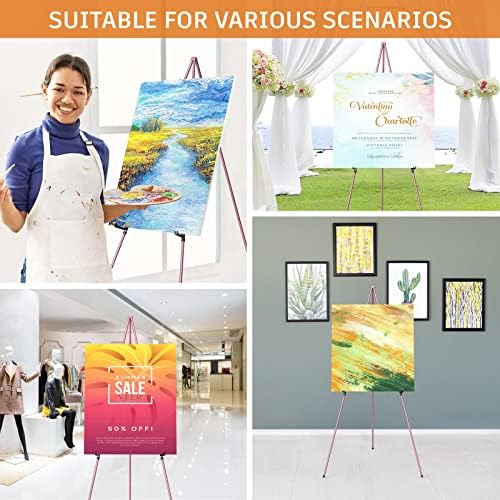 Easel Stand for Display, Aredy 63" Portable Painting Easel, Lightweight Metal Easels for Painting Canvas, Wedding Sign (2 Pack, Pink) - Image 5