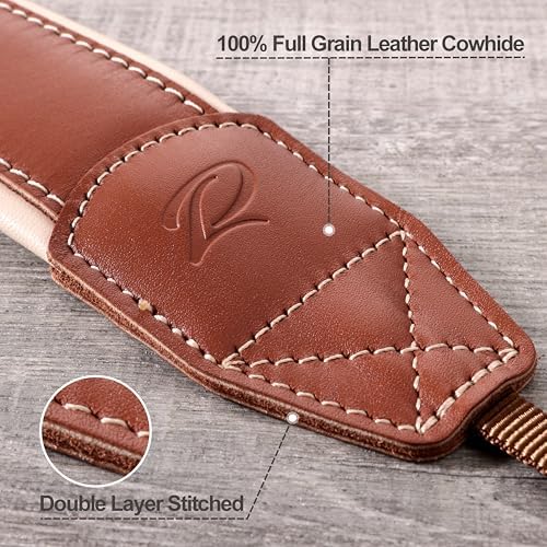 Padwa Lifestyle Tan Top Leather Camera Strap - 1.77" Wide Full Grain Cowhide Camera Straps with Soft Skin Friendly Neck & Shoulder Leather Padded Comfort for Extended Photography by Photographers - Image 2