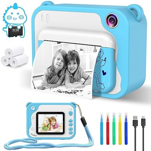 Kids Instant Print Camera,Toddler Camera,1080P Video,32GB SD Card,Blue by CHAKEYAKE