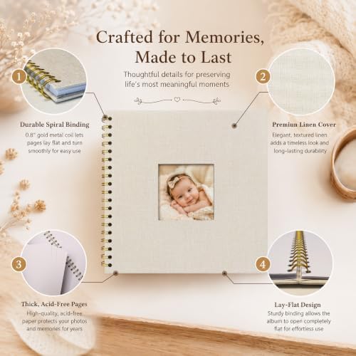 10x10 Inch Scrapbook Photo Album with 40 Pages Acid-Free White Paper, Beige - Image 3