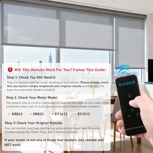 5-Channel Blind Remote Controller, Black - Replacement for Motorized Roller Shades, Window Blinds & Shades -Compatible with Rollerhouses ERB22/ERB25/EY1612/EY2512 Motors - Image 3