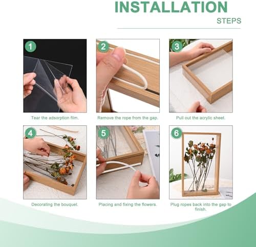 M METERXITY 1-Pack Dried Flower Frame, 6 x 6 Inch Double Acrylic Wooden Dried Flower Photo Floating Frame for Tabletop/DIY/Handicrafts [Coffee] - Image 4