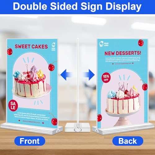 Acrylic Sign Holder 5.5x8.5 Inches 8 Pack, Double Sided Vertical Clear Display Stand, Plastic Frame Flyer Holder for Tabletop, Office, Restaurant, Store - Image 3