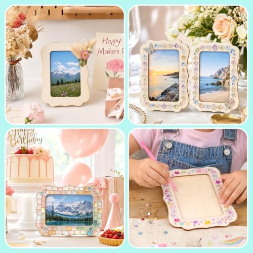 VOKOY 60 Pack Wooden Picture Frames for Crafts, 4" x 6" Photos DIY Wood Frames for Crafting,Unfinished Standing Photo Frames DIY Crafts Wood Decorate for Birthday Gifts, Vintage Shape - Image 7