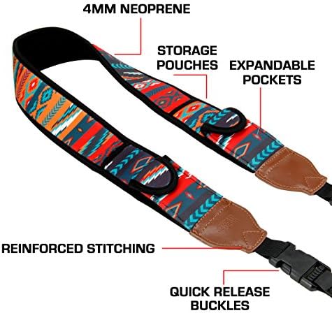 USA Gear TrueSHOT Camera Strap Neoprene Camera Straps - Padded Neck Strap, Pockets, and Quick Release Buckles - Compatible with Canon, Nikon, Sony and More DSLR and Mirrorless Cameras (Southwest) - Image 4