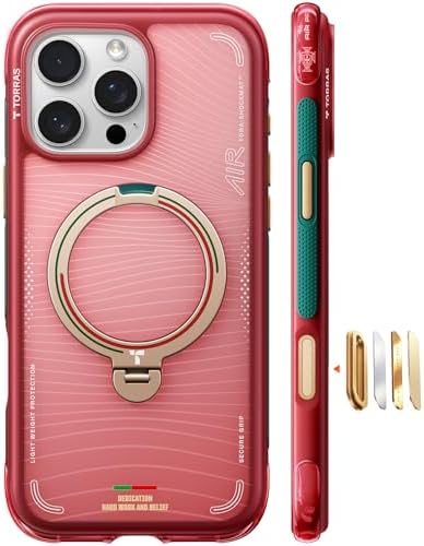 TORRAS World Cup Inspired, Official Portuguese Football Federation Limited Edition, Ostand Q3 Air for iPhone 16 Pro Max Case, 360 Magnetic Stand, Fit for MagSafe, Mil-Grade Drop Tested, Wave Passion by TORRAS