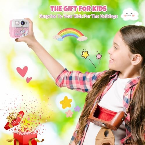 Instant Print Camera for Kids, 1080P Children Printable Cameras Christmas Birthday Gifts for Girls Age 3-10, Toddler Toy for 3 4 5 6 7 8 9 10 Year Old with 3 Roller Photo Paper (Pink) - Image 7