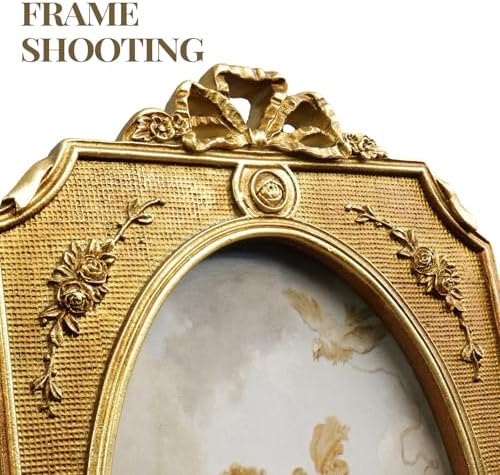 Cuspin 5x7 Vintage Picture Frame Antique Gold Bow Oval Resin Photo Frame - Image 2