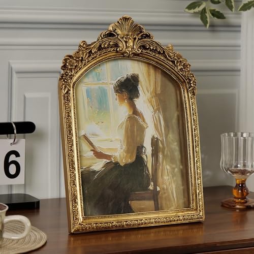 Cuspin 8x10 Vintage Arched Picture Frame Ornate Gold Resin Photo Frame - Image 2