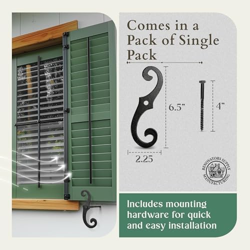 Renovators Supply Manufacturing Decorative S Style Window Shutter Dogs, Cast Aluminum, Rust Resistant Powder Coated, Includes Mounting Screws, 6.5 Inches, Pack of 1 Pair - Image 6