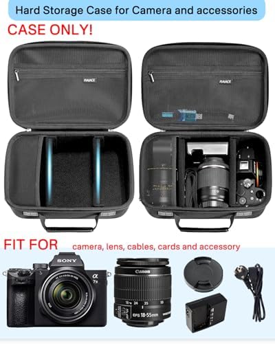 RAIACE Hard Case Compatible with Sony Alpha 7 II III IV/7R V Camera, for Nikon, for Canon, for Pentax and More.Large Capacity With Mesh Pocket for Lens, Charger, Cables, Cards and Accessories.-Black - Image 2