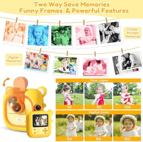 ARNSSIEN Kids Instant Print Camera for Toddlers 1080P 2.4in+180° Flip Lens - Image 4