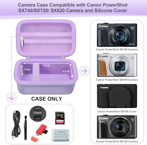 RAIALL Camera Case for Canon PowerShot SX740 HS/ SX730 HS/ SX720 HS/ SX620 HS Digital Camera, 4K Video Camera Hard Carrying Case Protective Travel Bag, Mesh Pocket for Batteries and USB Cable, Purple - Image 3