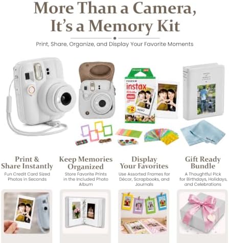 FUJIFILM instax Mini 13 Clay White Instant Camera Bundle with 20 Sheets instax Mini Film, Carrying Case, Photo Album, Assorted Photo Frames & BluebirdSales Microfiber Cleaning Cloth - Image 2