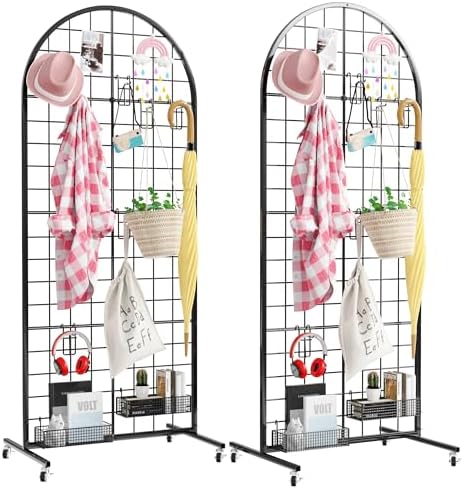 Aseem Metal Grid Wall Panels Display Stand Black Movable 2x5.2FT, 2PCS by Aseem