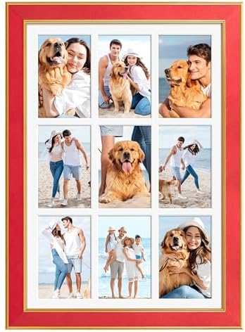 Suede 13.5x19.5 Picture Frame Display 9 Opening 4x6 Picture Frames Collage Wall Decor with Mat,Multi Photo Frame for Plexiglass,Wall Decor,1Pack,Red - Image 3