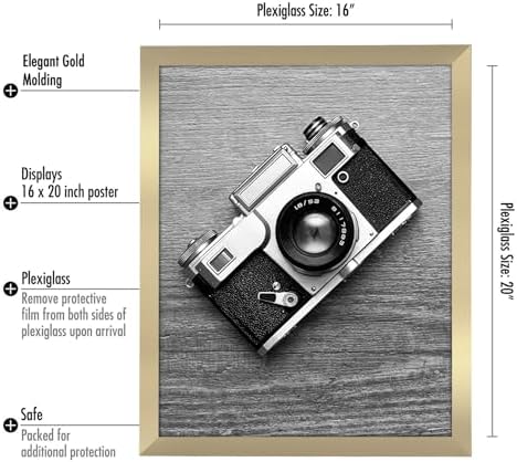 Americanflat 16x20 Poster Frame - Gold Engineered Wood with Polished Plexiglass - Wide Picture Frame for Vertical or Horizontal Wall Display - Epic Collection - Gold - Image 2