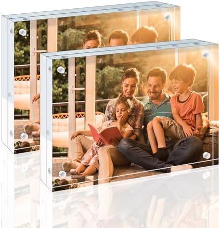 Egofine 4x6 Acrylic Frames 2 Pack, 20mm Thicker Frameless Clear Picture Frames, Double Sided Magnetic Picture Frames, Free Standing Desktop Display by Egofine