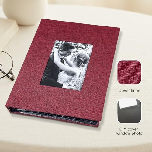 Photo Album 4x6 with 200 Pockets, Slip-in Picture Albums, Linen Cover Memory Book with Front Window, Black Page Vertical Photo Book for Wedding, Family, Anniversary, Baby, Vacation(Red) - Image 7