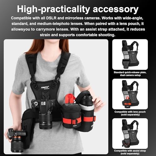 FOMITO Multi Camera Carrying Chest Harness System Vest with Side Holster for Canon 6D 600D 5D2 5D3 Nikon D800 D600 D300 D7000 D90 Sony A7S A7R A7S2 Panasonic Olympus DSLR - Image 3