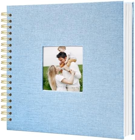 Scrapbook Photo Album Linen Cover, 8 x 8 Inch Hardcover Kraft White Pages Memory Book, for Travel Wedding Guest Book Christmas Baby Shower (20 Sheets/ 40 Pages,Light Blue) by HenPisen