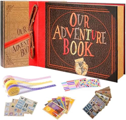 Our Adventure Book Handcrafted 11.92 x 7.62" Leather-Bound Scrapbook with 80 Pages, Embossed Lettering, Inspired by 'Up', Ideal for Photos, Weddings&Travel Memories Gift Box Included (Handmade Book) by FEIYUBUY