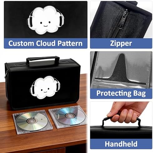 DVD Case CD Storage,128 Capacity Cute Cloud Music CD Cases Holder DVD Storage Case Holders CD DVD Disc Case Storage Wallet Binder for Car Home Office Travel (128 Cloud Black) - Image 3