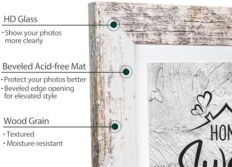 Califortree Rustic White 11x14 Picture Frame - Display Photos 8x10 with Mat or 11x14 Without Mat - HD Glass Inside, Display for Wall - Image 2