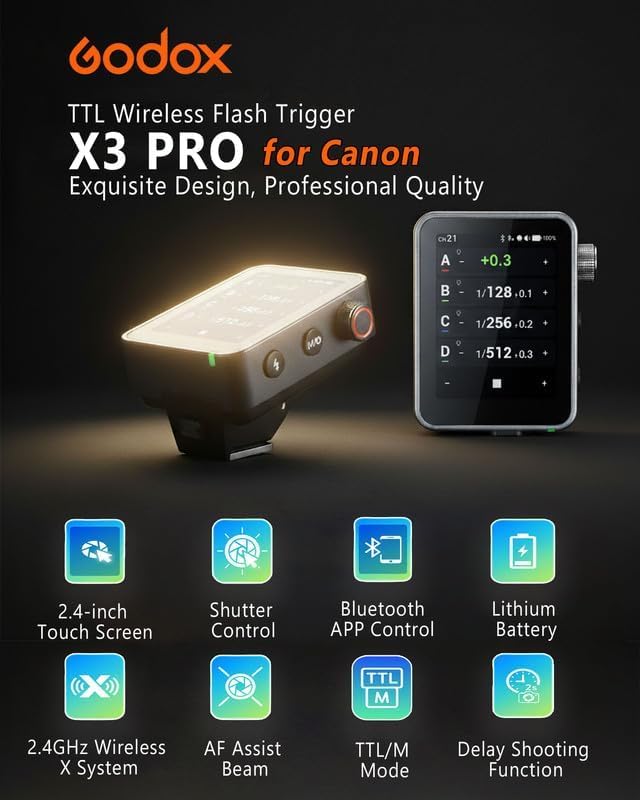 GODOX X3 PRO C X3PRO C Shutter Control Flash Trigger for Canon with Bluetooth Integration & APP Control Touch Screen 2.4GHz Wireless X System Pro Shooting Modes TTL Wireless Fast Charging - Image 2