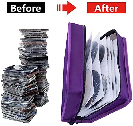 Siveit DVD Case, 128 Capacity CD/DVD Case Wallet Binder Storage Holder Booklet for Car Home Office and Travel (White binder, Purple) - Image 4