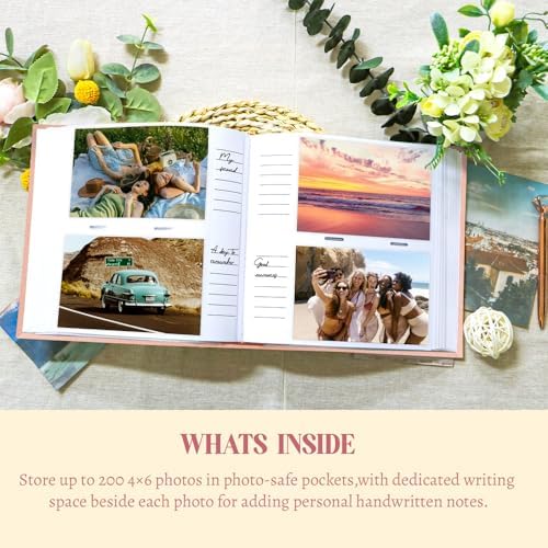 Holoary Photo Album 4x6 200 Photos, 200 Pockets 4”x6” Picture Album, Linen Fabric Cover Big Picture Book for Photos with Writing Area, 4x6 Photo Albums for Family Weddings Travel Memories(Pink) - Image 5