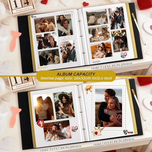 Lanpn Couples Scrapbook Photo Album - The Story of Us, Linen Wedding Anniversary Self Adheisve Picture Book holds 4x6 5x7 A5 Photo for Love Newlywed Valentine's Day (Large 40 Sheets/80 Pages, Beige) - Image 4