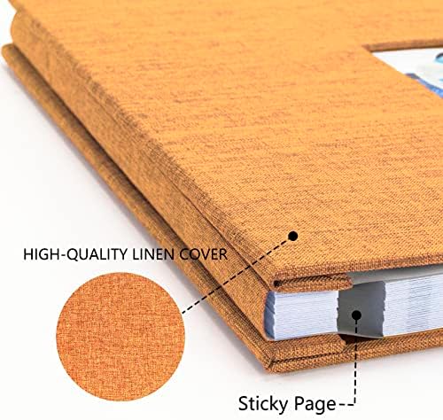 Photo Album Self Adhesive Pages Scrapbook, 13.2x12.8 Orange 40 Pages - Image 3