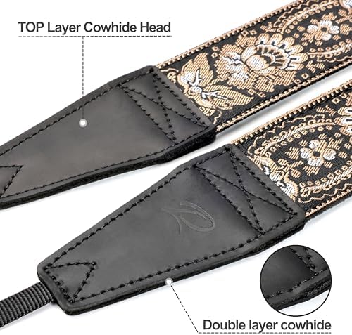 Padwa Lifestyle Camera Strap - 2" Full Grain Leather Ends Camera Straps for Photographers, Vintage Embroidered Cotton Weave Soft Suede Fabric Padded Strap Quick Release fits All Cameras - Image 2